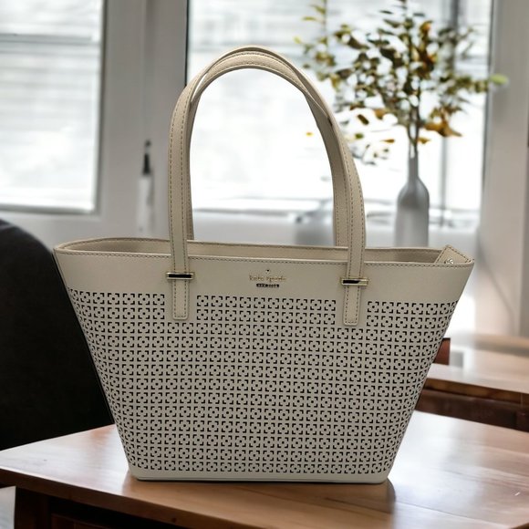 kate spade Handbags - 💰Like New Kate Spade Off-White Perforated Leather Perri Lane Tote